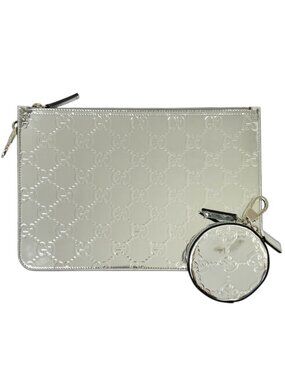 Gucci GG Guccissima Mirror Effect Circlepouch Clutch Set Silver Color Second